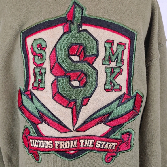 Vintage SHMACK Army Green Zip Up Hoodie Jacket Back Patch Size XL - Picture 3 of 16